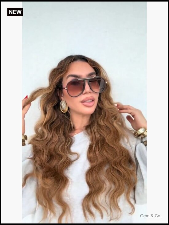 Oversized Aviator Sunglasses Retro Gold Metal Square Shield